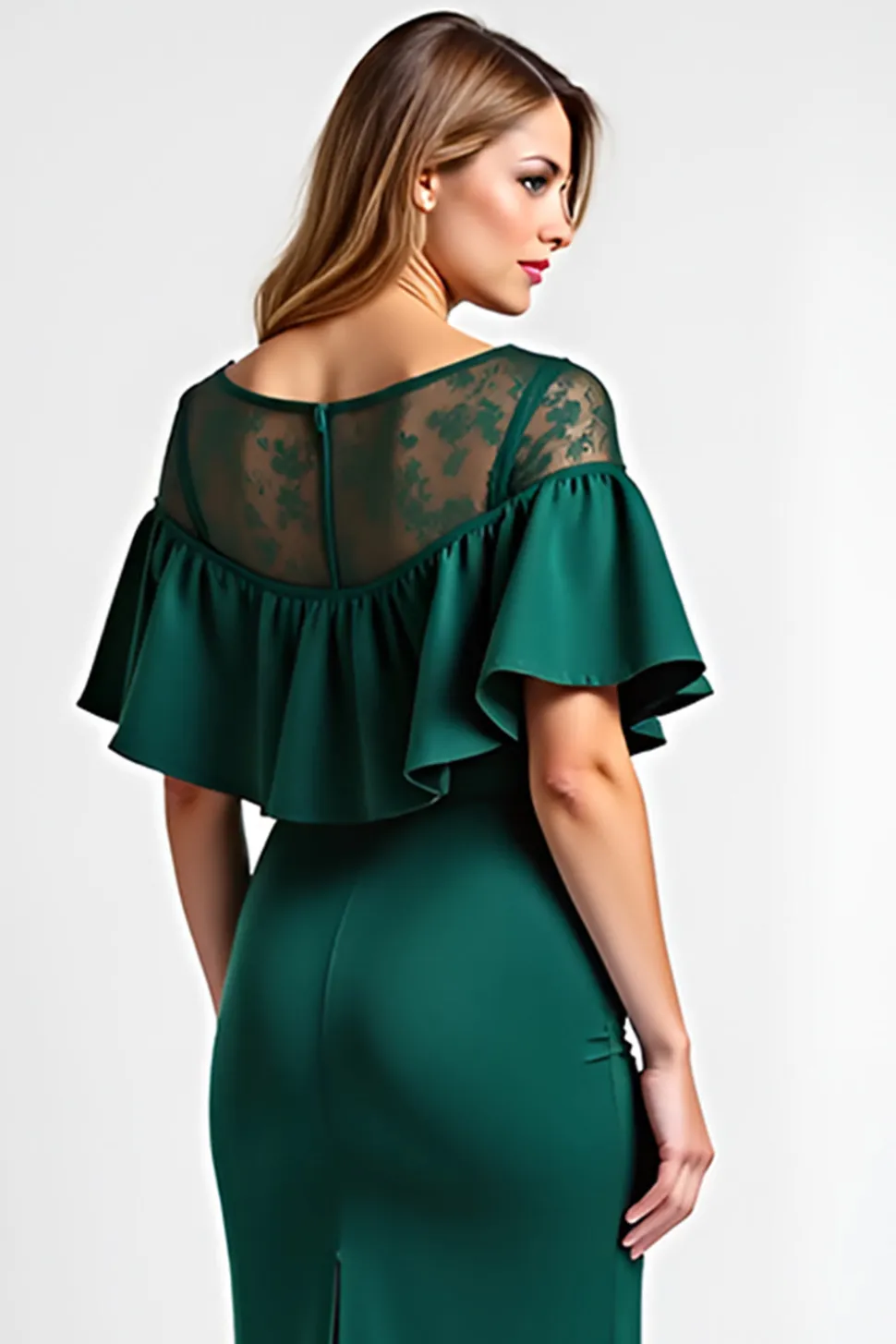 Verde Escuro Bodycon Pescoço de Barco Midi Vestido Mae Noiva