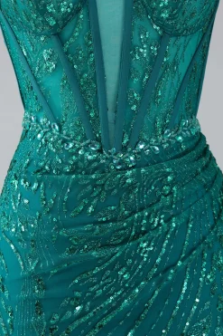 Verde escuro brilhante sereia espaguete correias espartilho vestido de baile com fenda