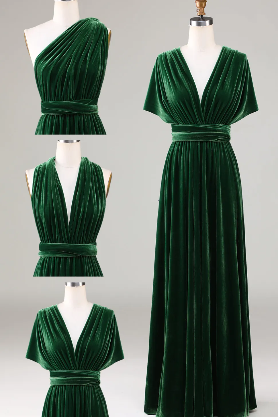 Verde Escuro Covertible Usar Veludo Vestido de Dama de Honor