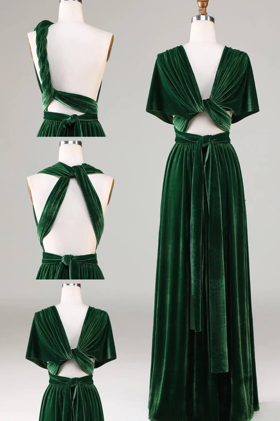 Verde Escuro Covertible Usar Veludo Vestido de Dama de Honor