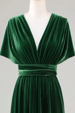 Verde Escuro Covertible Usar Veludo Vestido de Dama de Honor