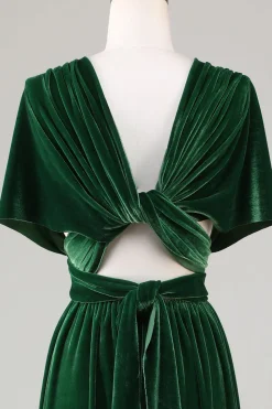 Verde Escuro Covertible Usar Veludo Vestido de Dama de Honor