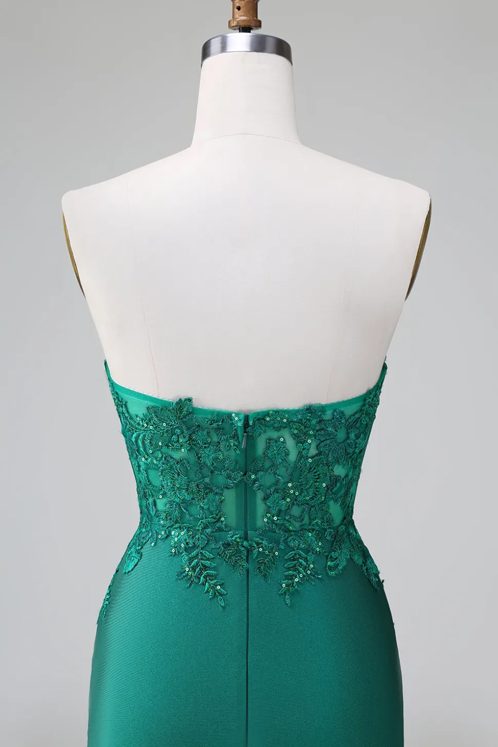 Verde escuro Deep V Neck Applique Cetim Mini Vestido Homecoming