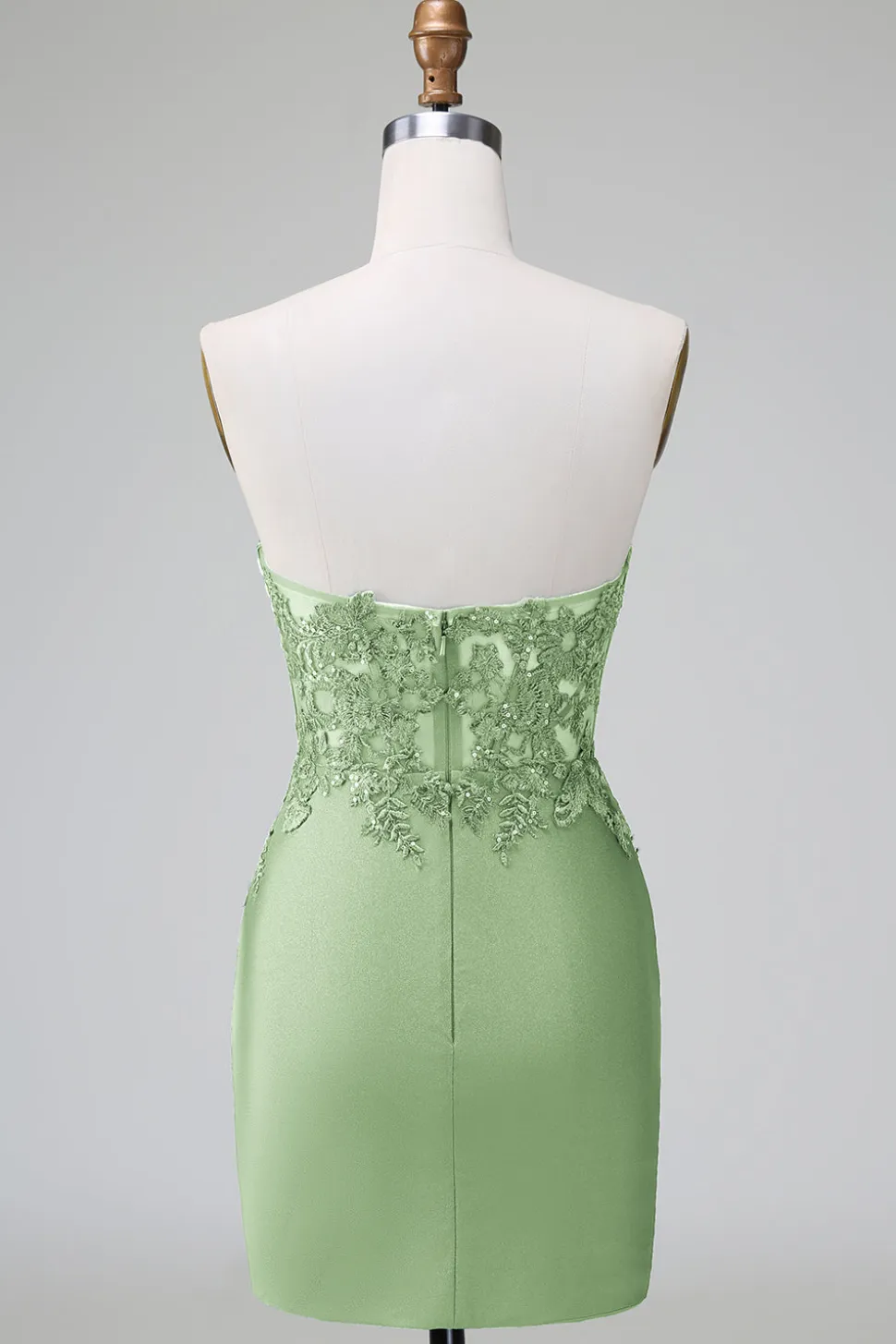 Verde escuro Deep V Neck Applique Cetim Mini Vestido Homecoming