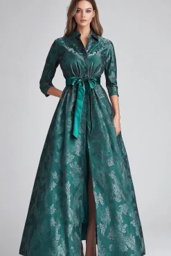 Verde Escuro Floral Uma Linha Mãe de Vestido de Noiva com Bolsos