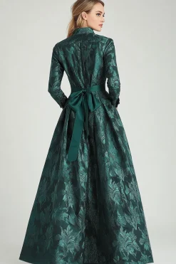 Verde Escuro Floral Uma Linha Mãe de Vestido de Noiva com Bolsos