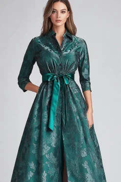 Verde Escuro Floral Uma Linha Mãe de Vestido de Noiva com Bolsos
