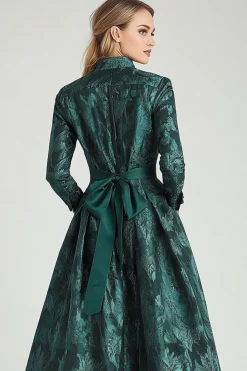 Verde Escuro Floral Uma Linha Mãe de Vestido de Noiva com Bolsos