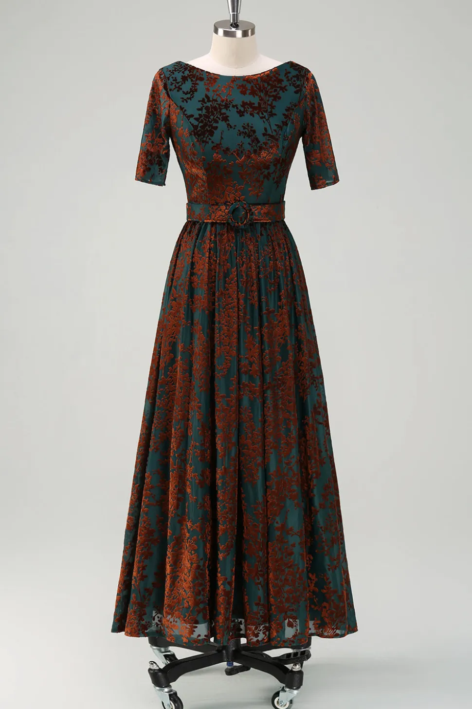 verde escuro floral veludo mãe do vestido de noiva com cinto