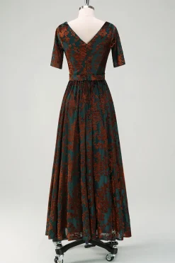 verde escuro floral veludo mãe do vestido de noiva com cinto