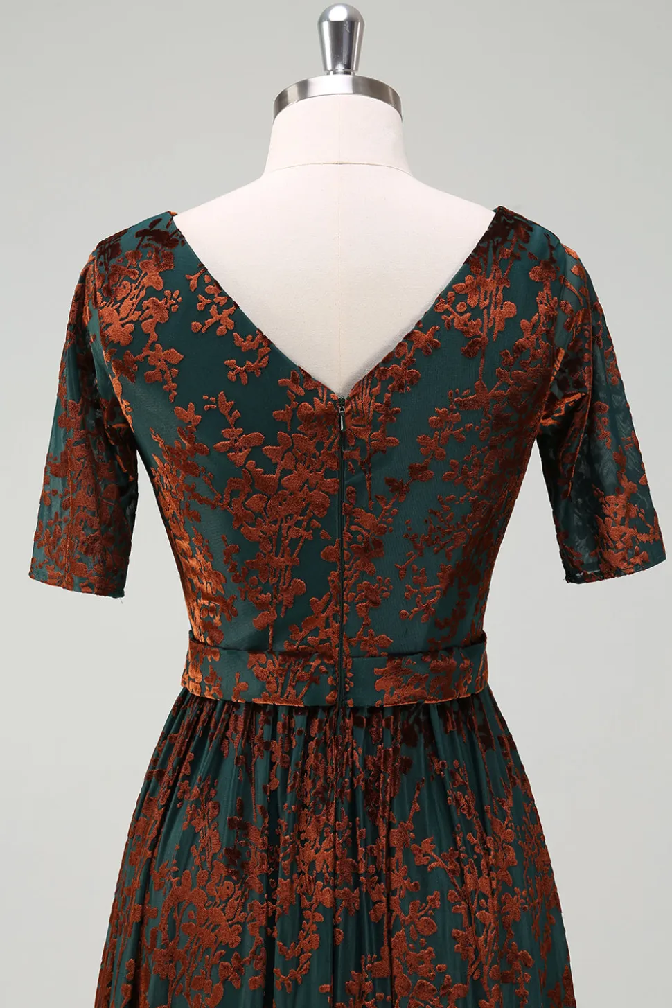verde escuro floral veludo mãe do vestido de noiva com cinto