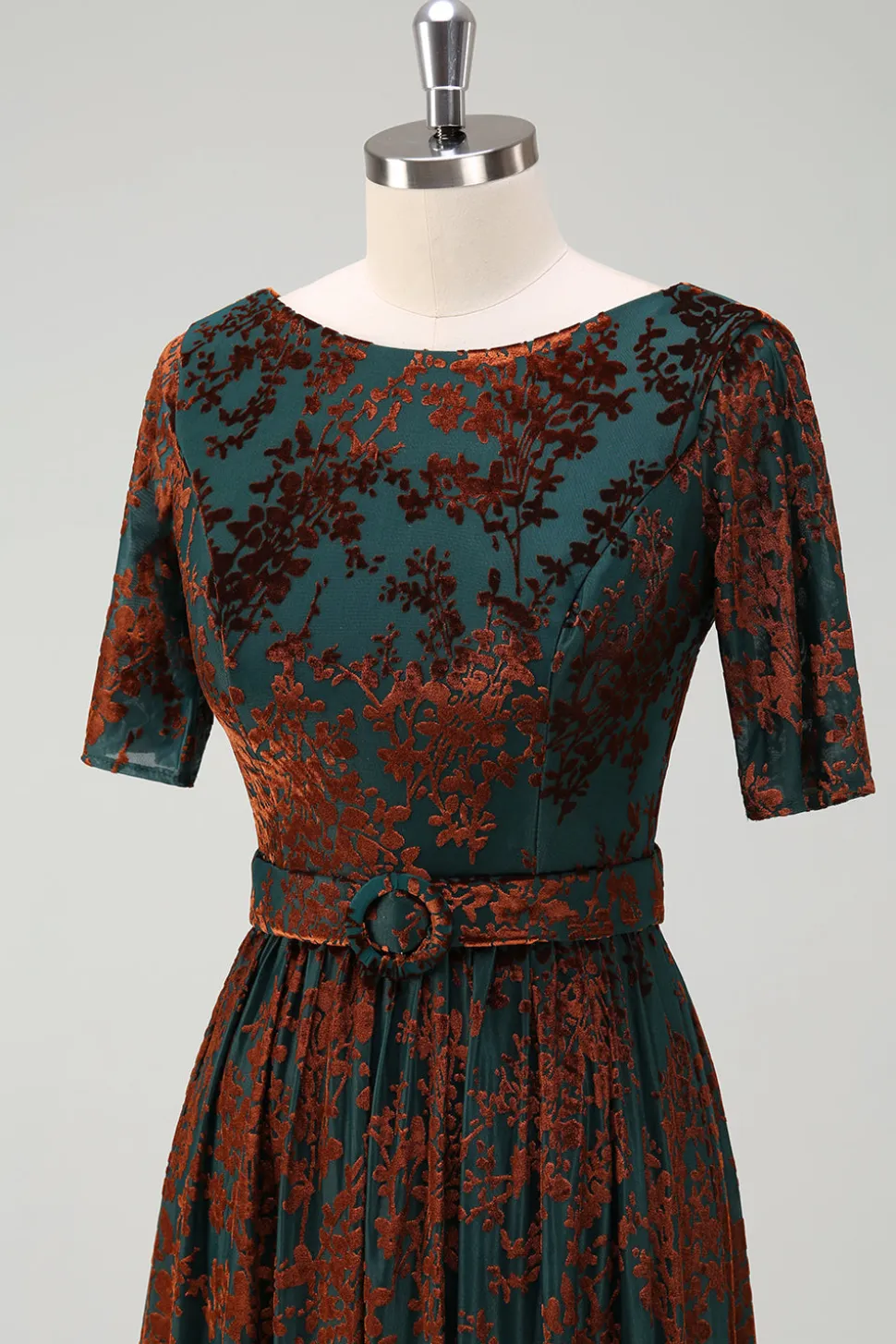 verde escuro floral veludo mãe do vestido de noiva com cinto