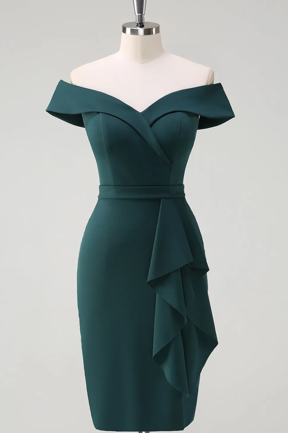 Verde escuro fora do ombro babado bodycon cocktail party dress