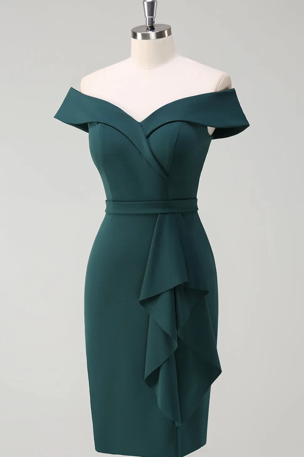 Verde escuro fora do ombro babado bodycon cocktail party dress