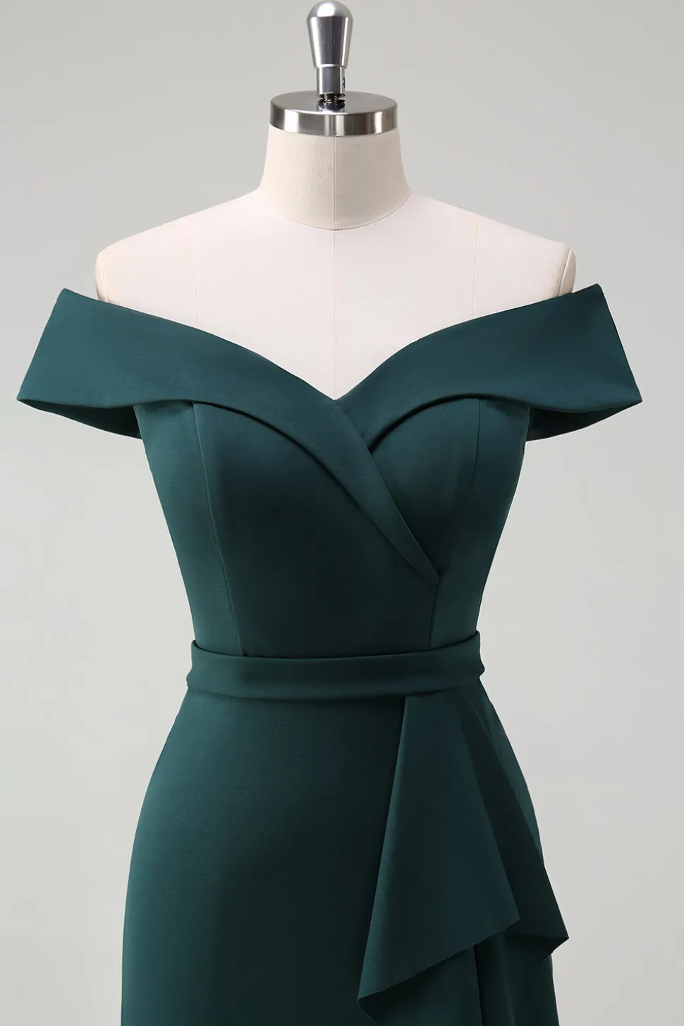 Verde escuro fora do ombro babado bodycon cocktail party dress