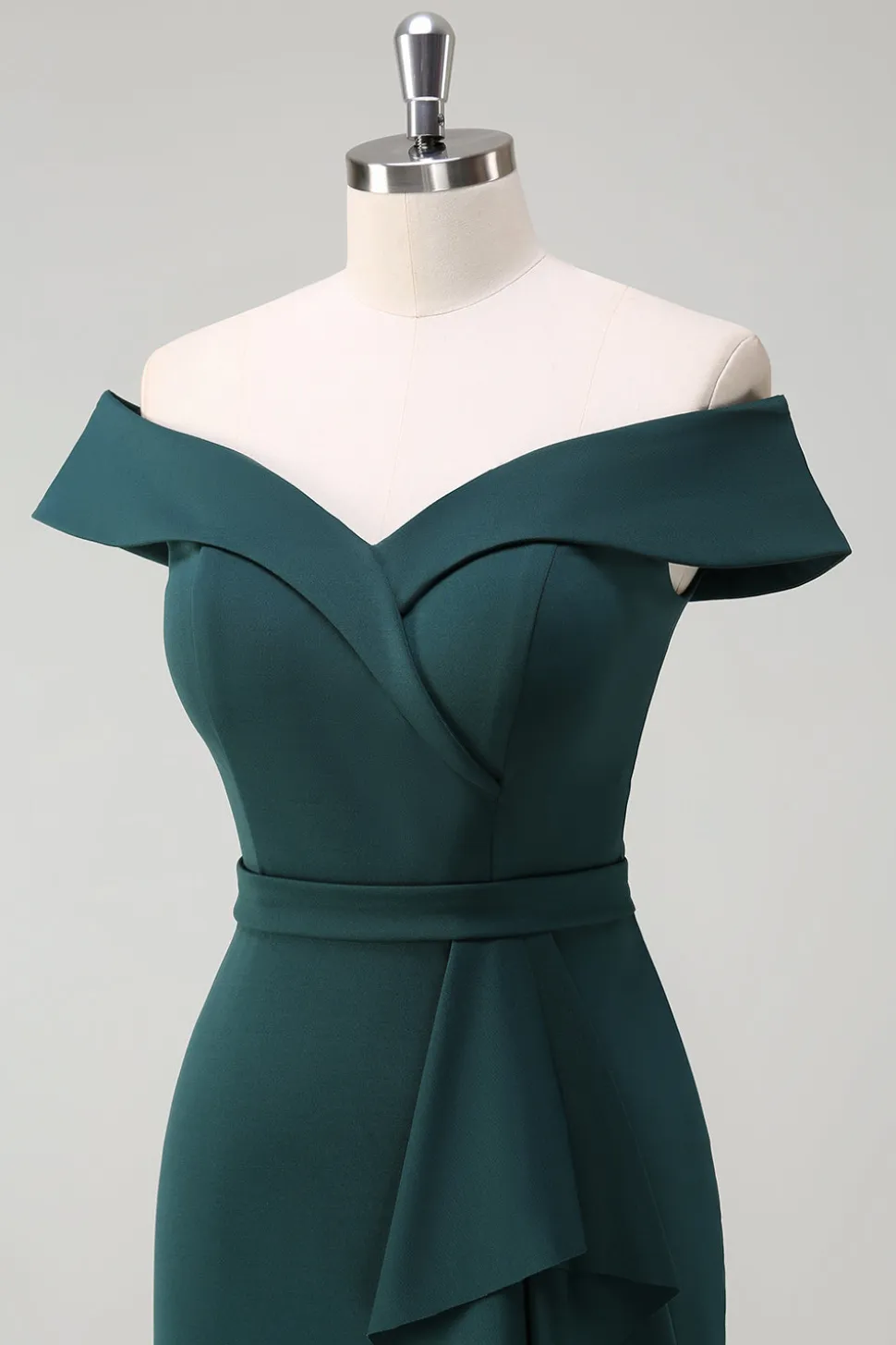 Verde escuro fora do ombro babado bodycon cocktail party dress