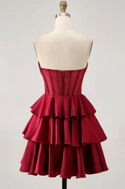 Verde escuro frisado A-line Strapless Corset Homecoming Dress