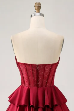 Verde escuro frisado A-line Strapless Corset Homecoming Dress