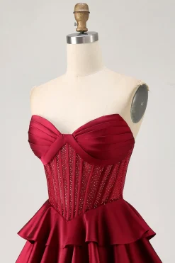 Verde escuro frisado A-line Strapless Corset Homecoming Dress