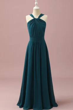 Verde Escuro Halter A-Line Vestido Dama de Honor