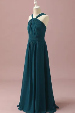 Verde Escuro Halter A-Line Vestido Dama de Honor