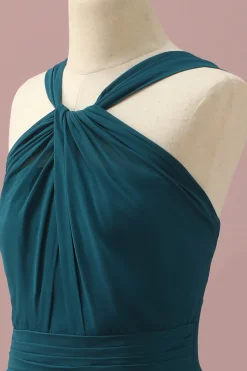 Verde Escuro Halter A-Line Vestido Dama de Honor