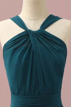 Verde Escuro Halter A-Line Vestido Dama de Honor