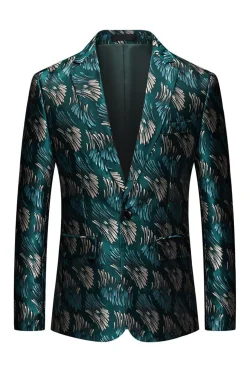Verde Escuro Jacquard Blazer Masculino