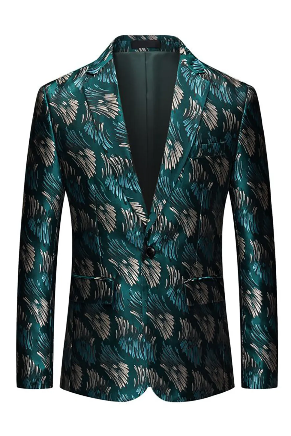 Verde Escuro Jacquard Blazer Masculino