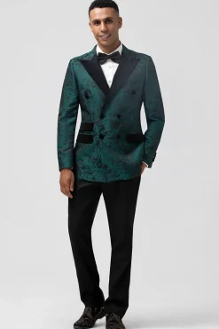 Verde Escuro Jacquard Pico Lapela 2 Peças Masculino Prom Suits