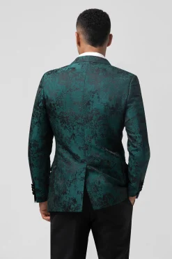 Verde Escuro Jacquard Pico Lapela 2 Peças Masculino Prom Suits