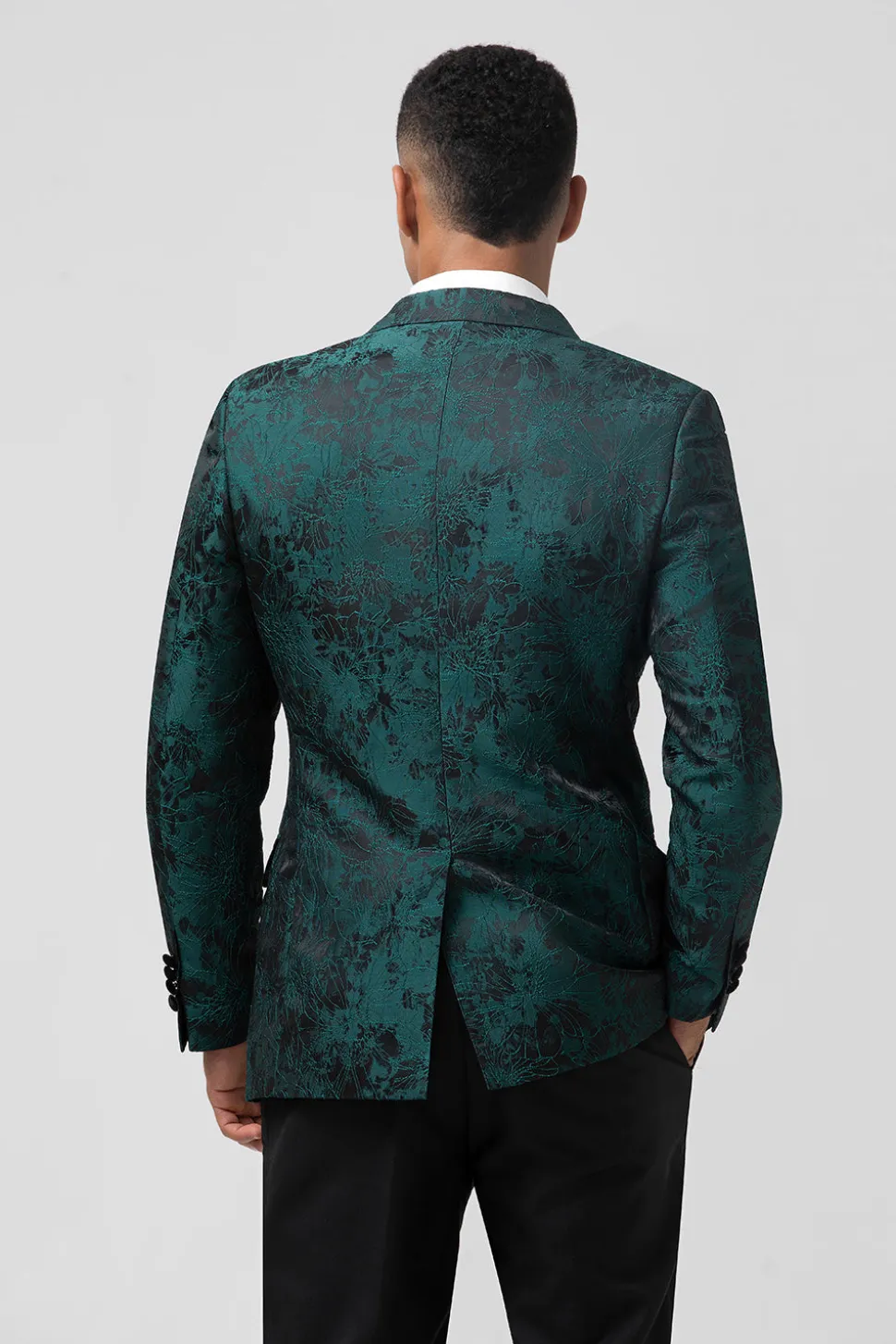 Verde Escuro Jacquard Pico Lapela 2 Peças Masculino Prom Suits
