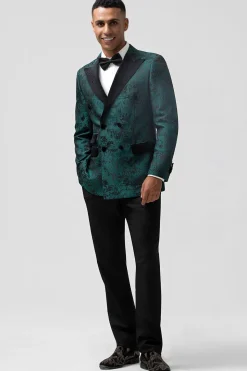 Verde Escuro Jacquard Pico Lapela 2 Peças Masculino Prom Suits