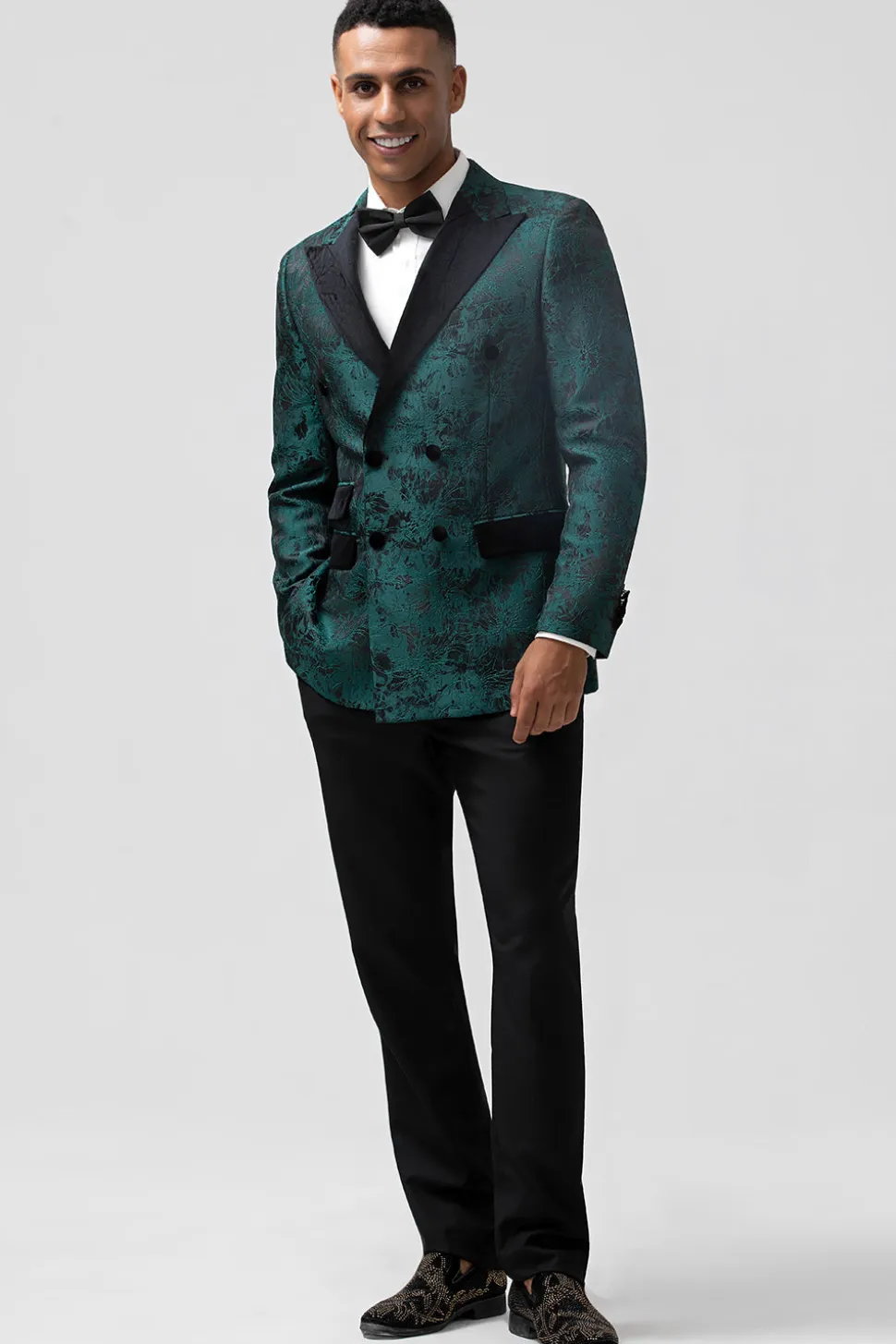 Verde Escuro Jacquard Pico Lapela 2 Peças Masculino Prom Suits