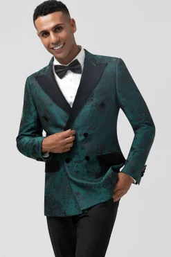 Verde Escuro Jacquard Pico Lapela 2 Peças Masculino Prom Suits