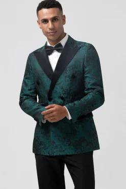 Verde Escuro Jacquard Pico Lapela 2 Peças Masculino Prom Suits