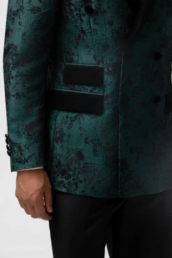 Verde Escuro Jacquard Pico Lapela 2 Peças Masculino Prom Suits