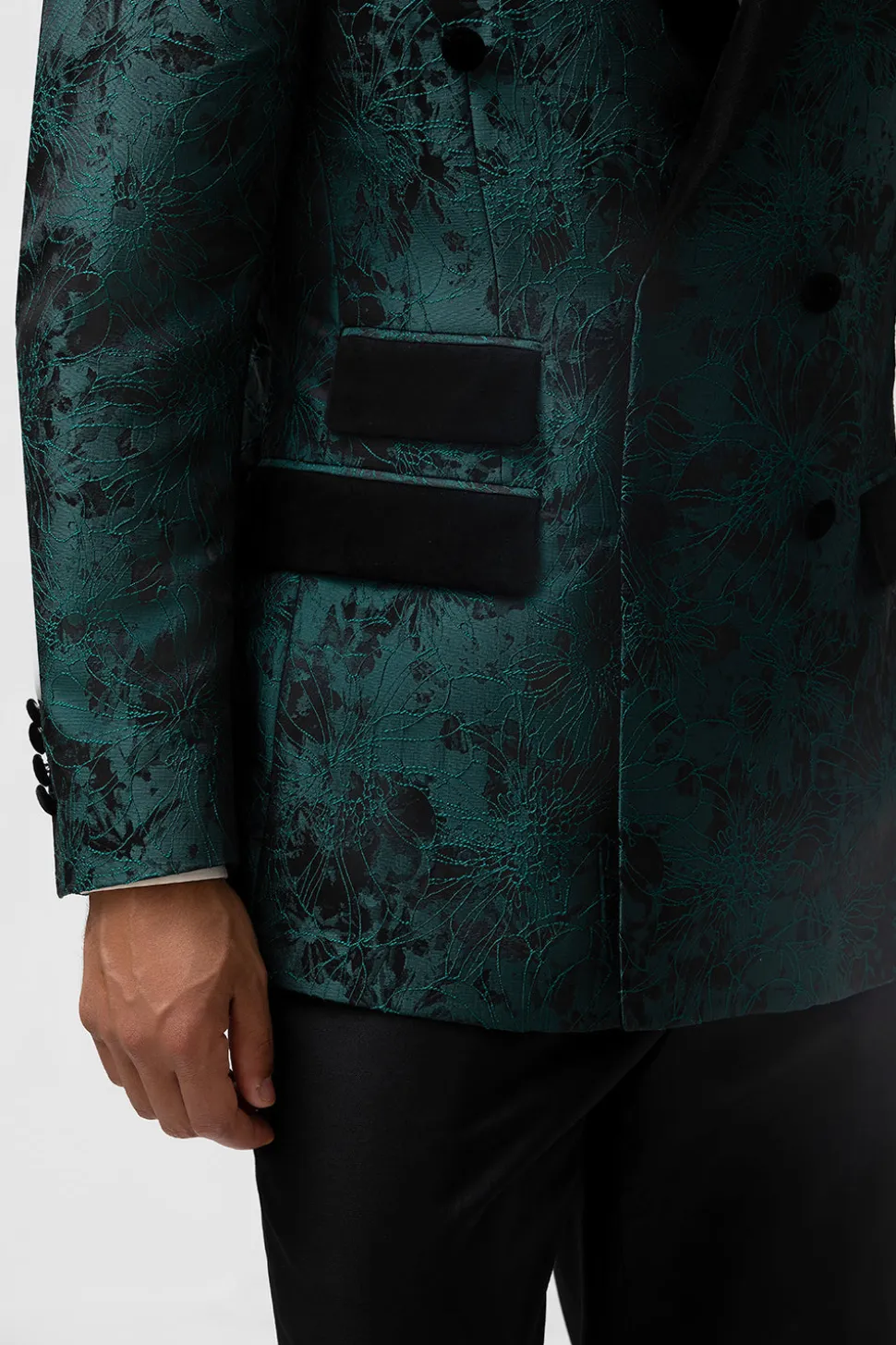 Verde Escuro Jacquard Pico Lapela 2 Peças Masculino Prom Suits