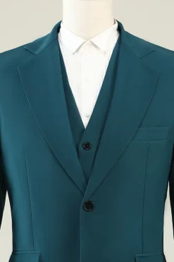 Verde Escuro Lapela Entalhada 3 Peças Fato Formal
