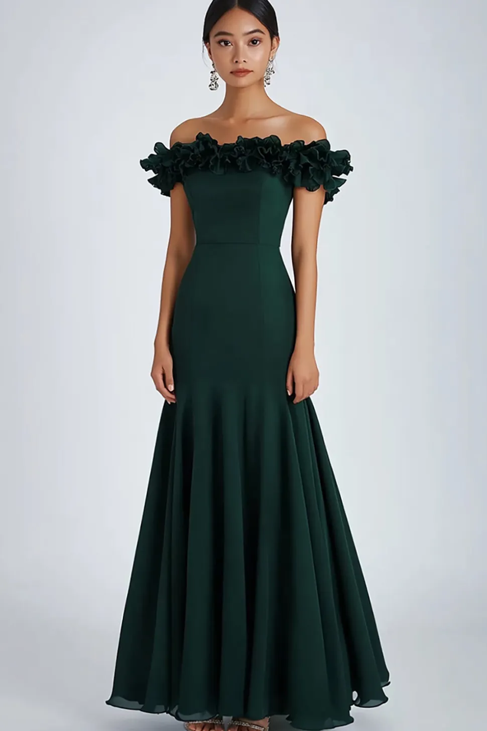 Verde Escuro Linha-A Sem Ombros Longos Vestido Cerimónia