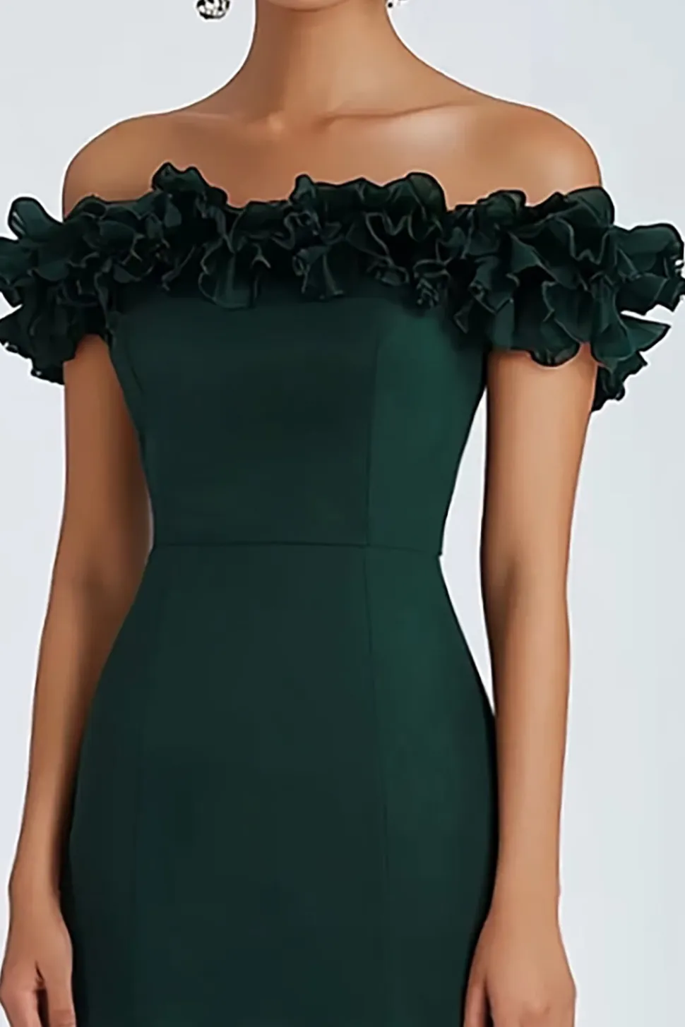 Verde Escuro Linha-A Sem Ombros Longos Vestido Cerimónia