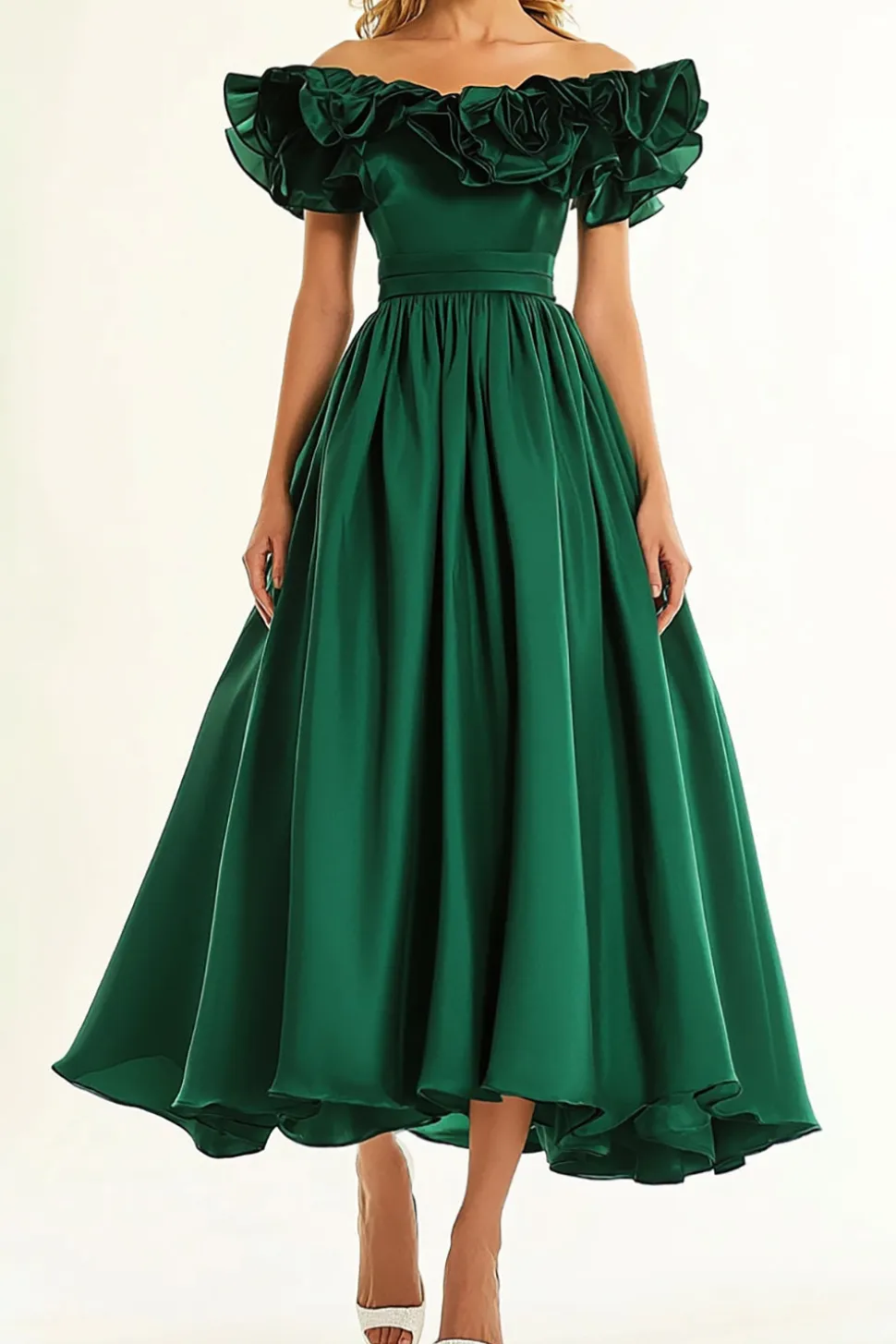 Verde escuro mangas curtas uma linha vestido formal