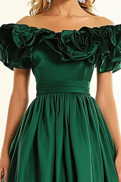 Verde escuro mangas curtas uma linha vestido formal