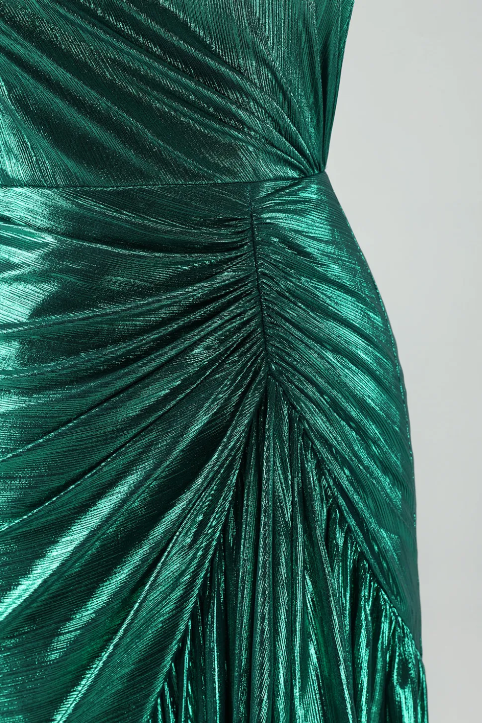Verde escuro metálico um ombro sereia vestido de cocktail com babados