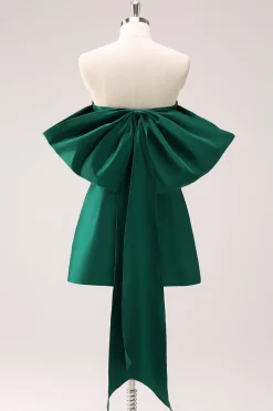 Verde escuro sem alças uma linha curto Homecoming Dress com arco