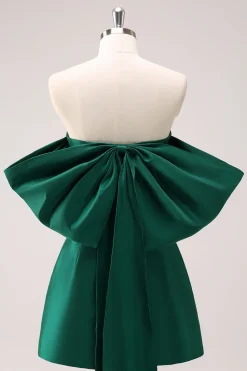 Verde escuro sem alças uma linha curto Homecoming Dress com arco