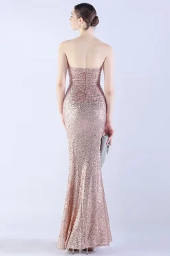 Verde escuro sem alças vestido formal bainha de lantejoulas com pena