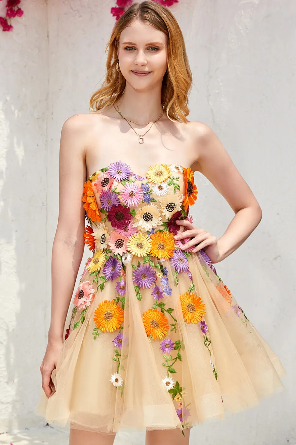 Verde Escuro Sem Cintas Vestido de Cocktail Com Flores 3D