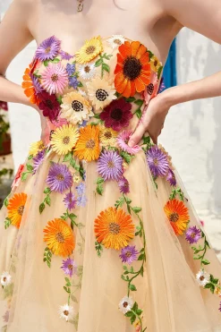 Verde Escuro Sem Cintas Vestido de Cocktail Com Flores 3D