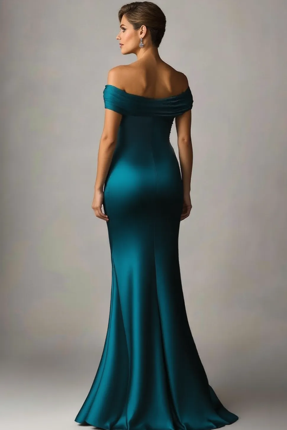 Verde Escuro Sereia Fora O Ombro Ruched Cetim Vestido Formal